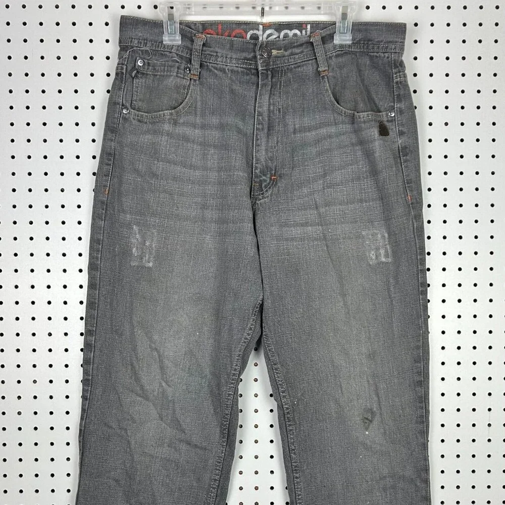 Akademiks Gray Y2K Jeans Sz 36x32 Distressed 90s Grunge‎ Streetwear Skate Baggy